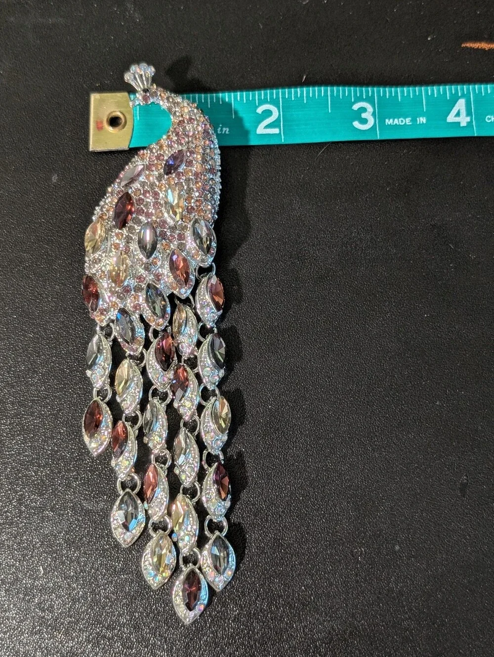 Crystal Peacock Tassel Brooch - Multicolor